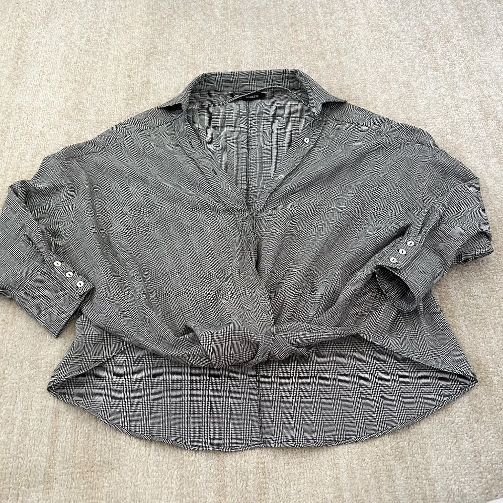 Zara Plaid Oversized Long Sleeve Work Blouse XS